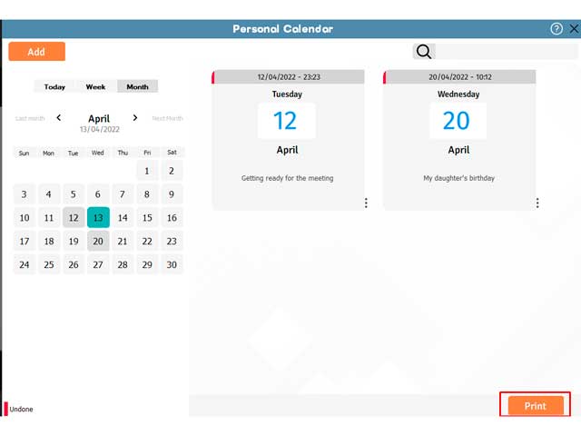 personal calendar